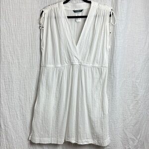 Lauren Ralph Lauren White V-Neck Tie-Shoulder Coverup with Pockets
